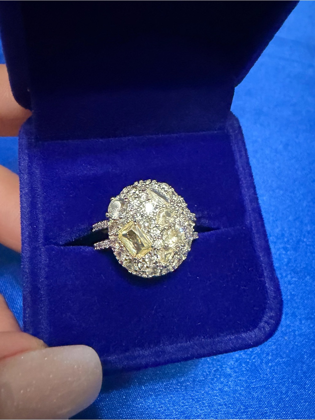 Yellow And Colorless Cz Diamond Statement Ring